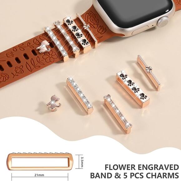 Flower Engraved Band Compatible with Apple Watch Bands for Women RedBrown Band - Picture 4 of 6